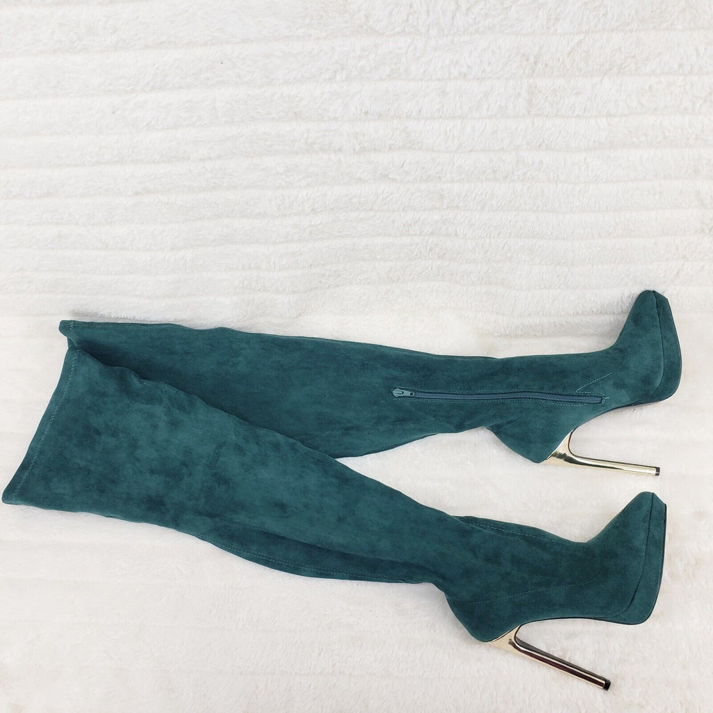 Sexy Girlz Faux Stretch Teal Suede High Heel Pointy Toe Platform Thigh Boots - Totally Wicked Footwear