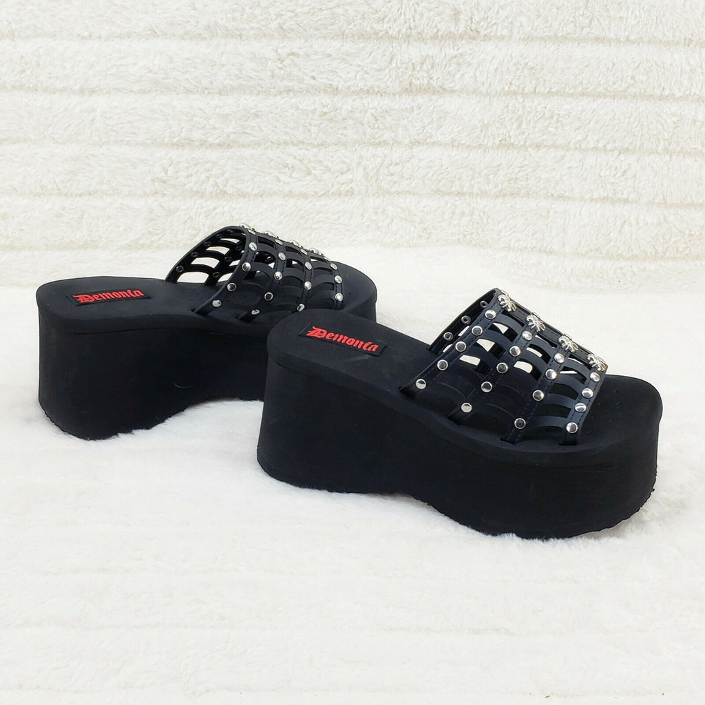 Funn Platform Goth Cut Out Web Sandals Spider Studs Slip On Shoes In House - Totally Wicked Footwear