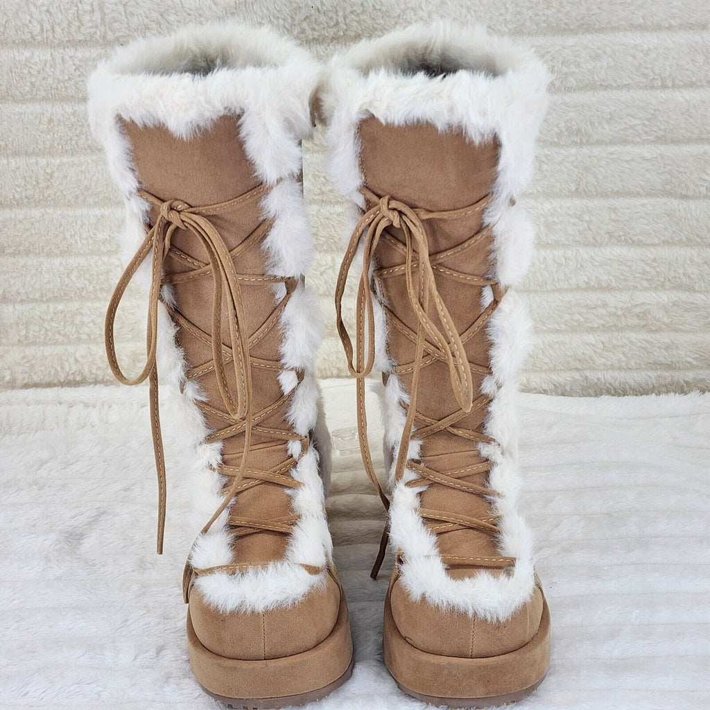 311 Cub Stomper Tan Mammoth Platform Goth Punk Knee Boots NY Restock - Totally Wicked Footwear