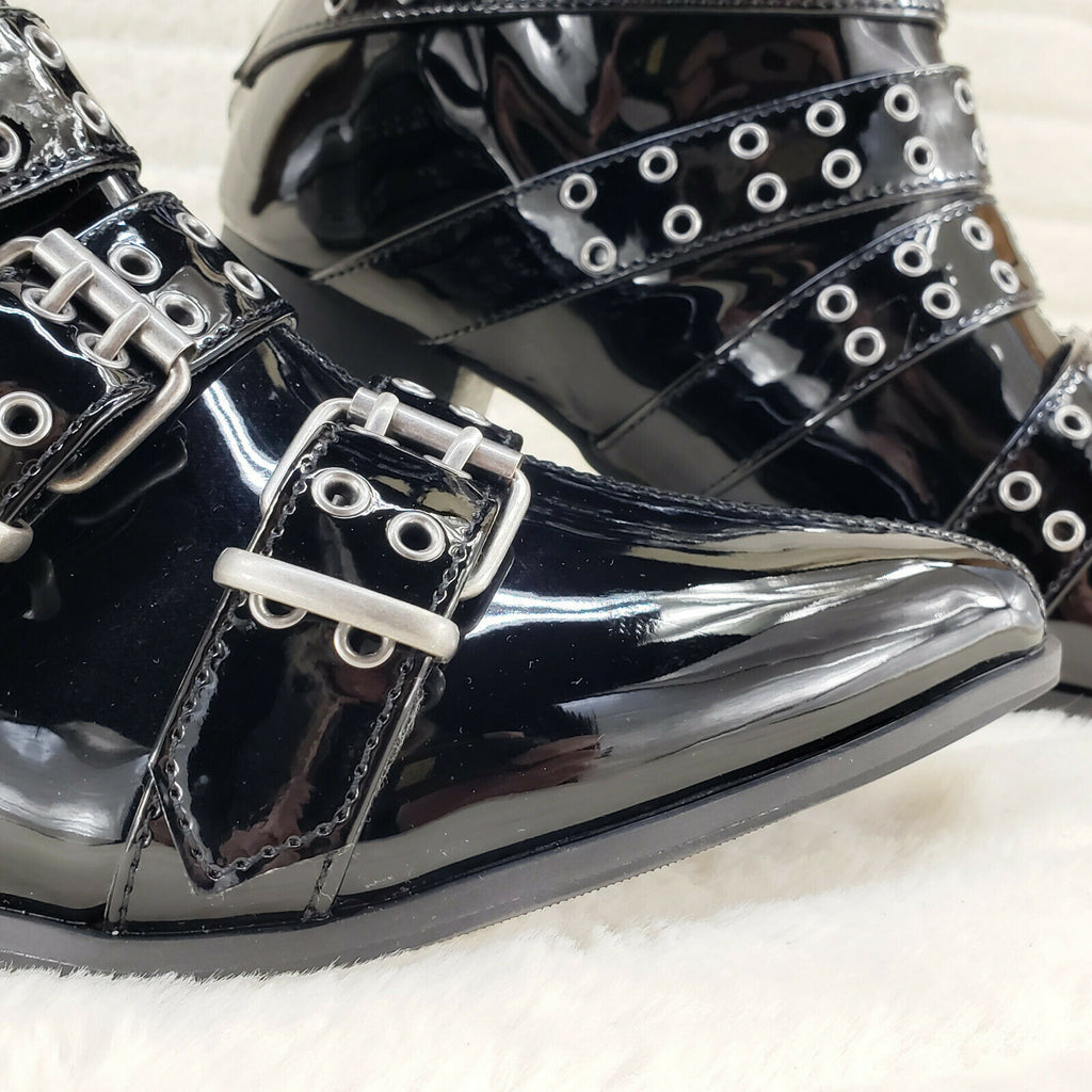 Wicked Warlock 70 Multi Strap Winklepicker Ankle Boots Mens Patent NY IN HOUSE - Totally Wicked Footwear