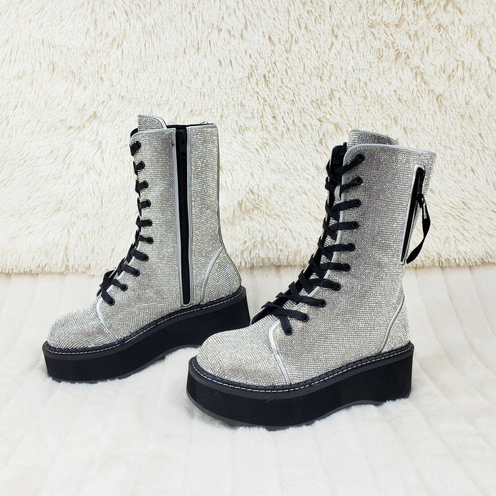 Demonia Emily 330R Rhinestone 2" Platform Combat Boots 6-12 NY - Totally Wicked Footwear