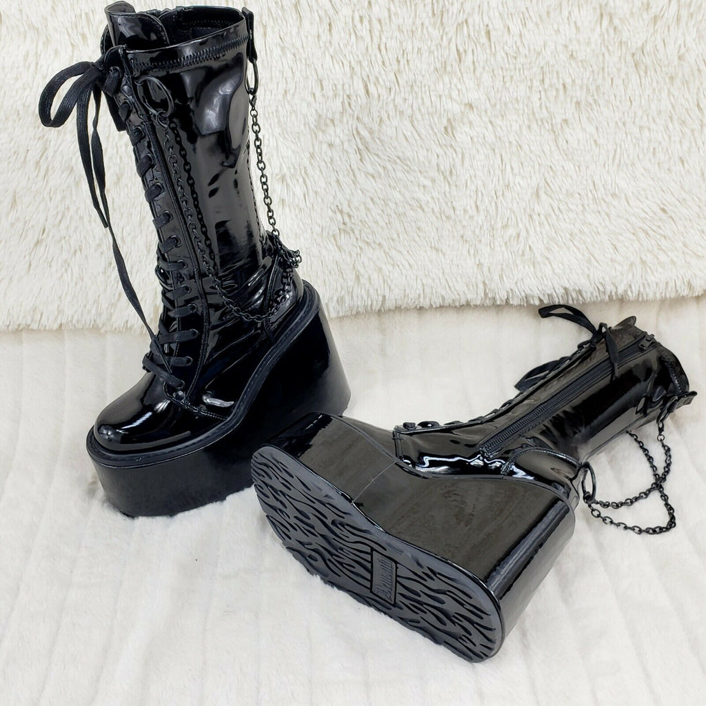 Swing 150 Black Stretch Goth Knee Boot 5.5" Platform With Chains In House NY - Totally Wicked Footwear
