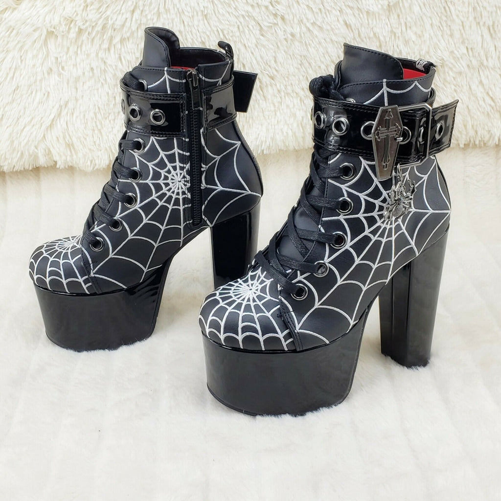 Torment 51 Black Chunky Heel Platform Goth Punk Ankle Boots Coffin Web Design NY - Totally Wicked Footwear