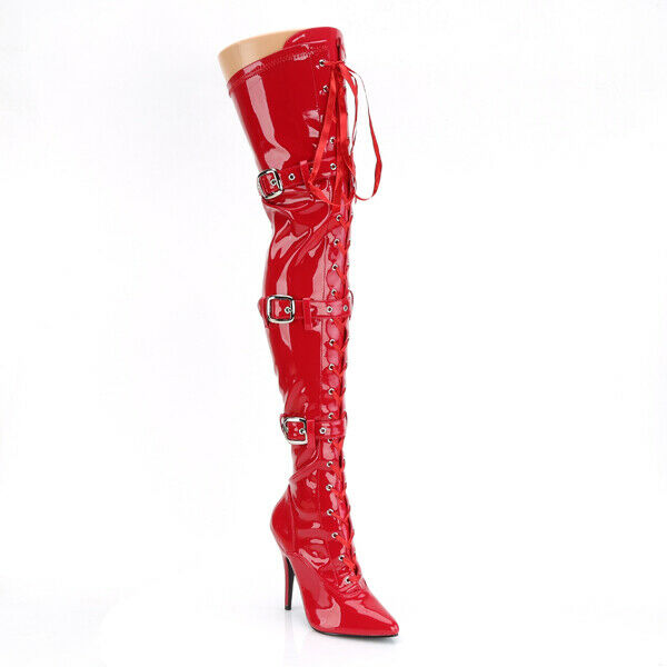Seduce 3028 Buckle Lace Up Thigh High Boots 5" Stiletto Heels NY - Totally Wicked Footwear