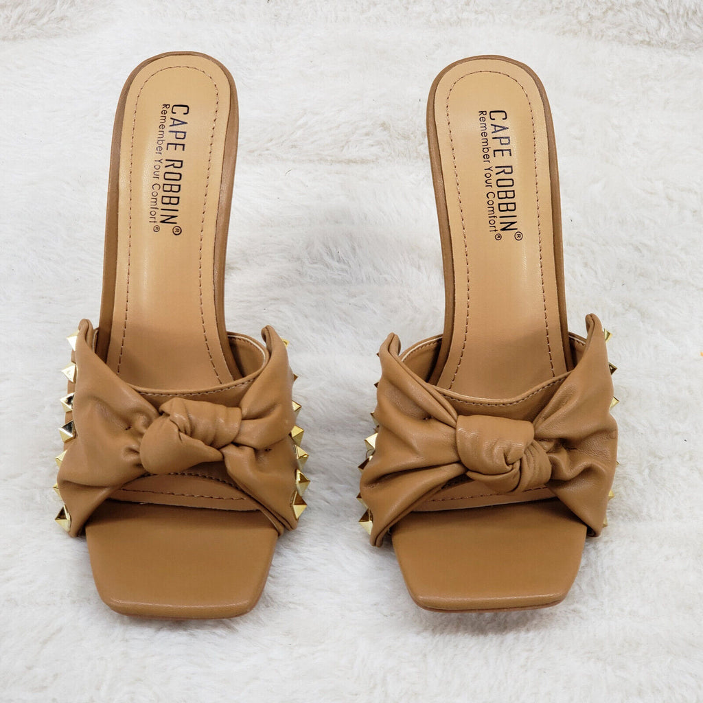 Darian Slip On Tan Open Toe High Heel Clogs Mules Slides - Totally Wicked Footwear