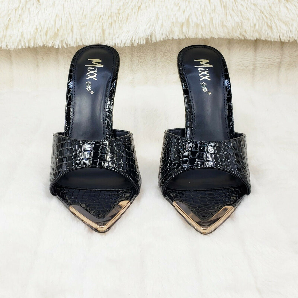 Venus Black Slim High Heel Pointy Toe Slip On Sandals Slides Clogs - Totally Wicked Footwear