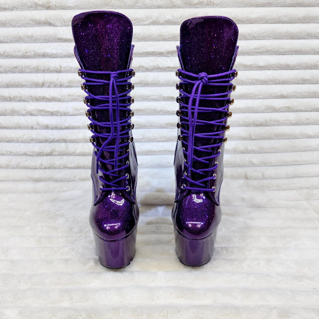 Adore 1020 Royal Purple Glitter Patent  7" High Heel Platform Ankle Boots NY - Totally Wicked Footwear