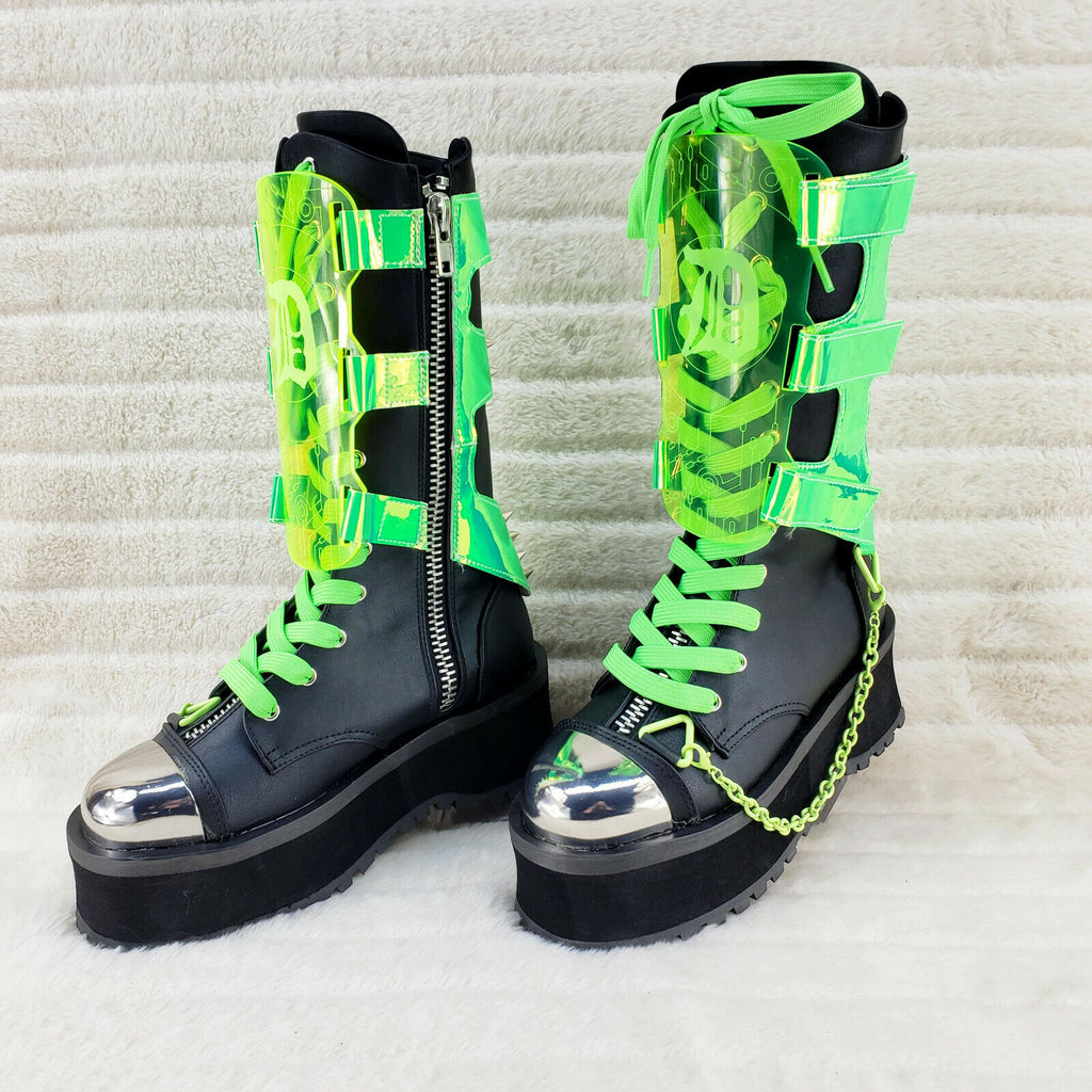 GraveDigger 255 Neon Green Shin Gaurd Mid Calf Boots Men Sizes NY IN HOUSE - Totally Wicked Footwear