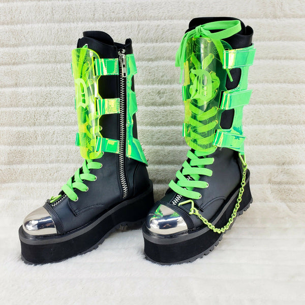 GraveDigger 255 Neon Green Shin Gaurd Mid Calf Boots Men Sizes NY IN HOUSE
