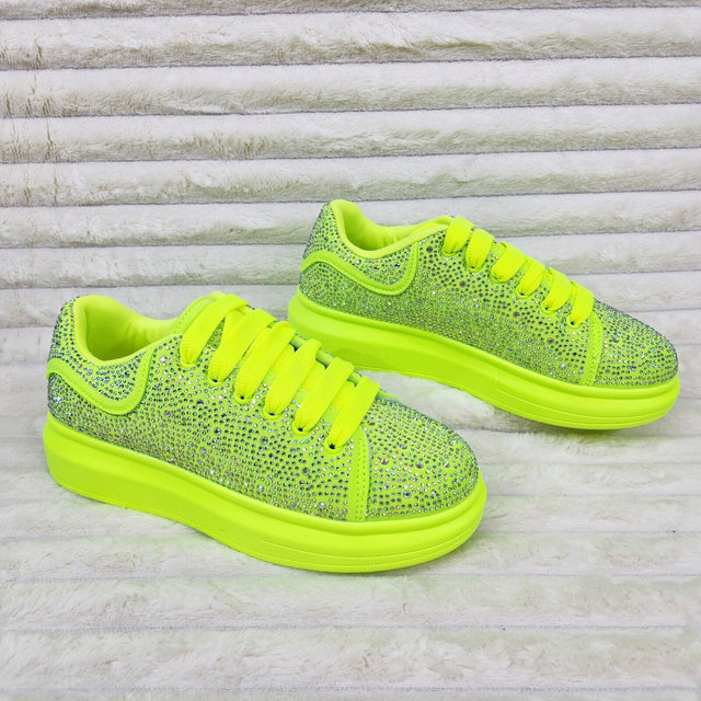 Cush Baby Bright Yellow Rhinestone Sneakers Tennis Shoes - Totally Wicked Footwear