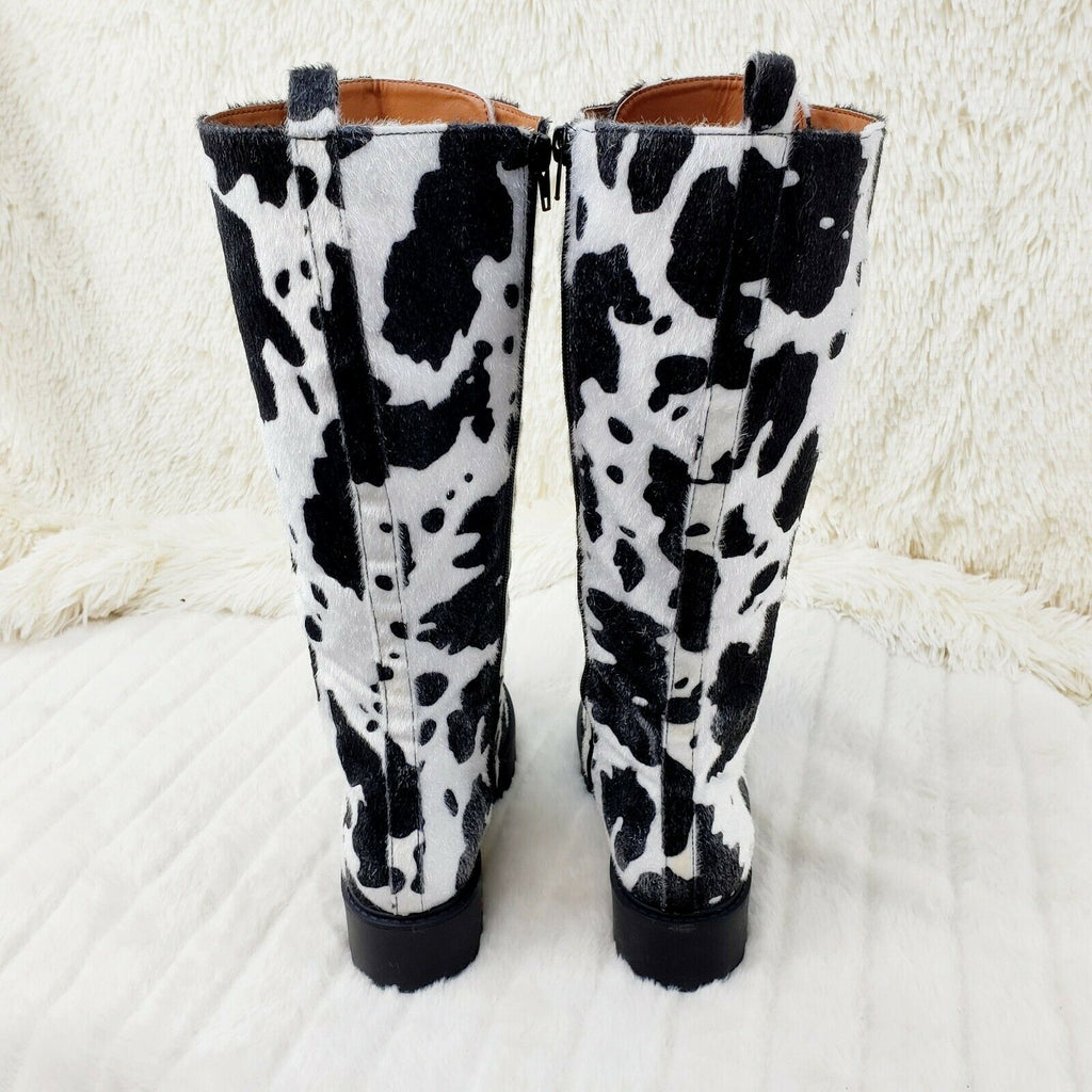 Savage Goth Punk Rock Faux Cow Fur Lace Up Platform Combat Knee Boots - Totally Wicked Footwear