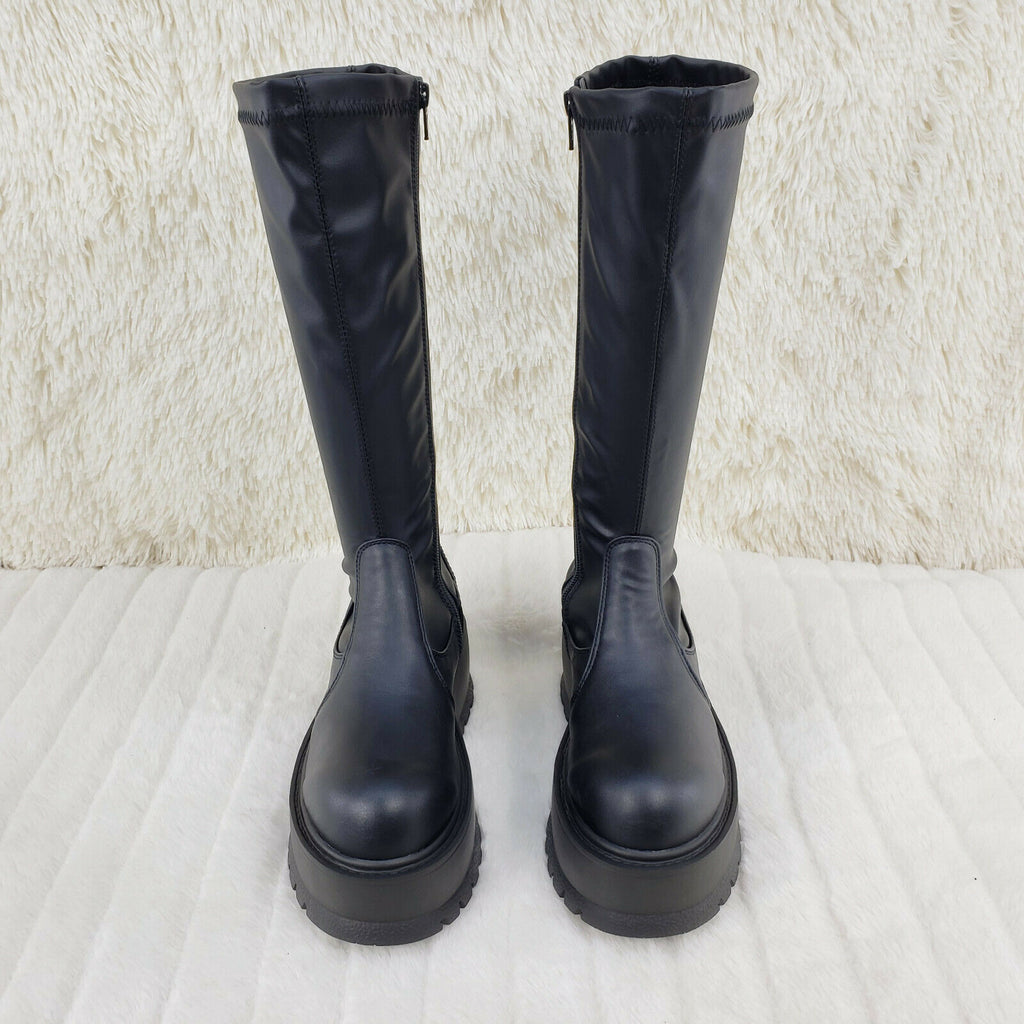 Demonia Slacker 200 65 Black Matte Platform Wedge Heel Knee Boots NY - Totally Wicked Footwear
