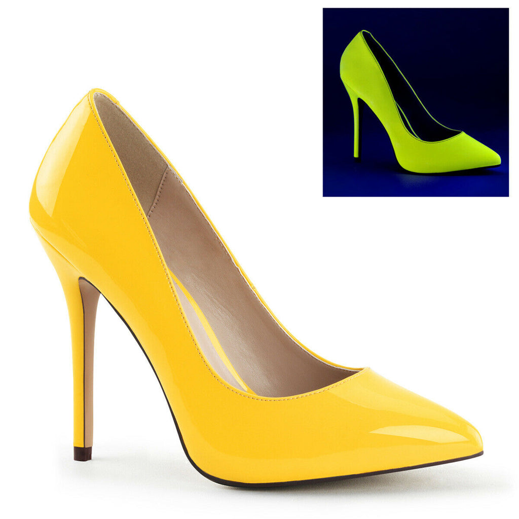 Amuse 20 Neon Yellow Patent 5" High Heel Shoes Pumps NY - Totally Wicked Footwear