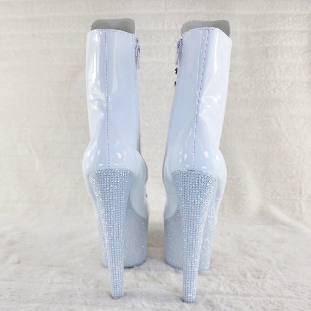 Bejeweled White Rhinestone Platform Lace Up Ankle Boots 7" High Heels IN HOUSE - Totally Wicked Footwear