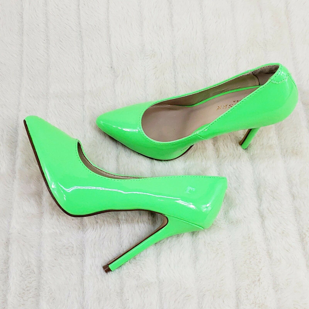 Amuse 20 Neon Green Patent 5" High Heel Shoes Pumps NY - Totally Wicked Footwear