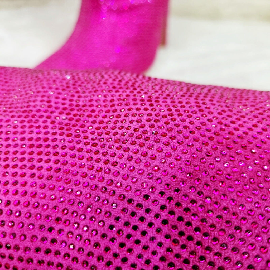Radiant Fuchsia Pink Rhinestone High Heel Slouch Knee High Boots - Totally Wicked Footwear