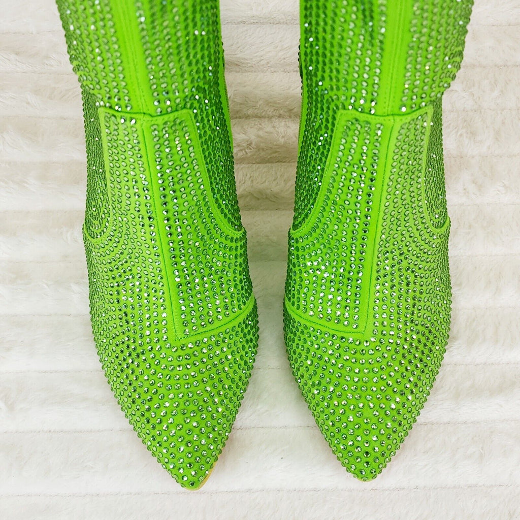 Stunning Fuchsia Bright Green Lime Stretch Rhinestone Ankle Boots 3.5" Heels New - Totally Wicked Footwear