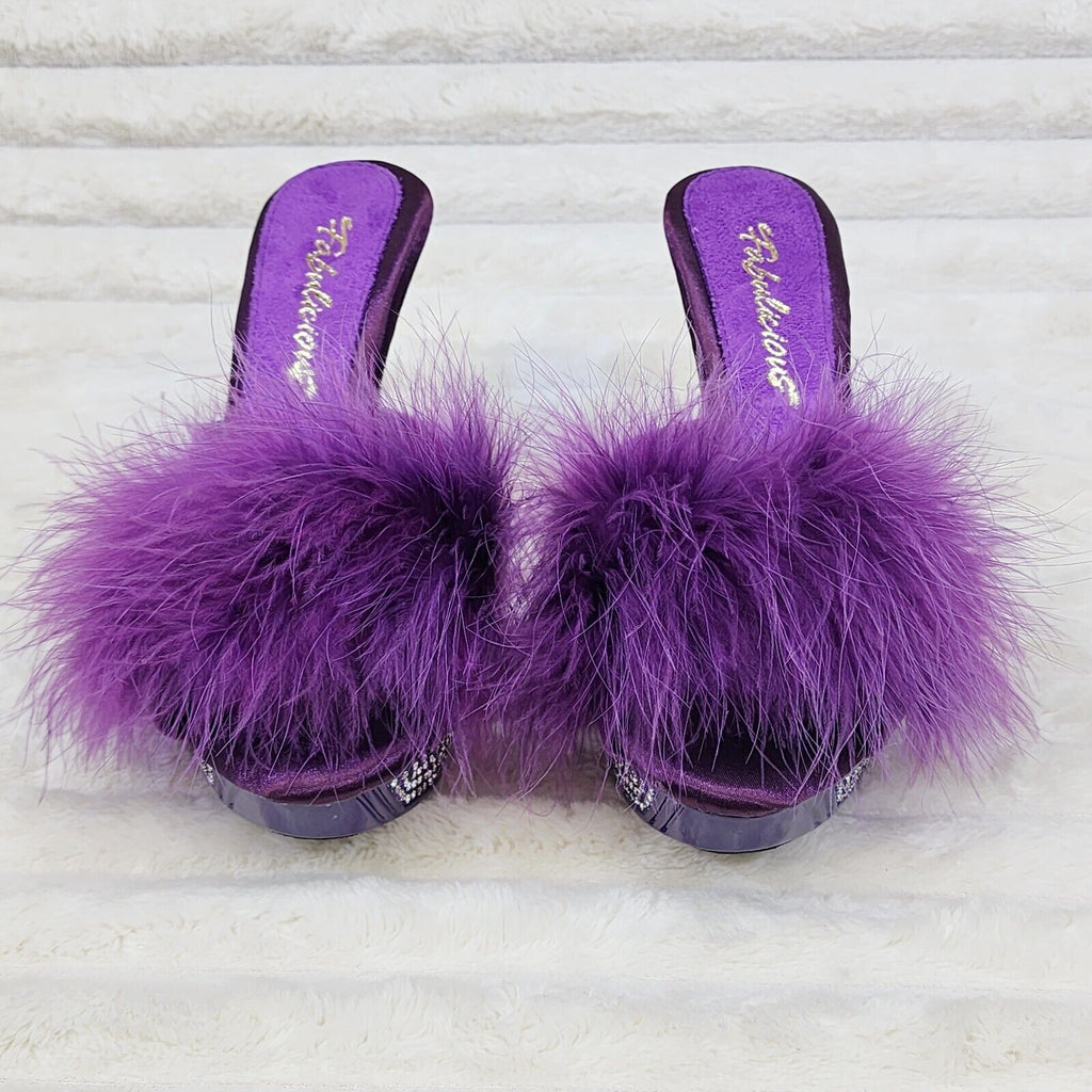 Elegance Marabou Feather Slip On Platform Sandals 5" Stiletto Heel Shoes Purple - Totally Wicked Footwear