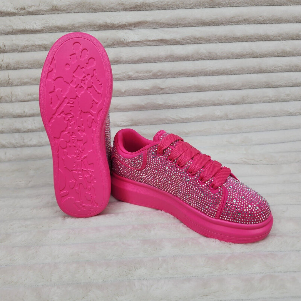 Cush Baby Bright Pink Fuchsia Rhinestone Sneakers Tennis Shoes - Totally Wicked Footwear