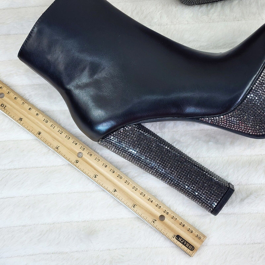 Nikki BLack Leatherette Rhinestone Platform Chunky Heel Ankle Boots - Totally Wicked Footwear
