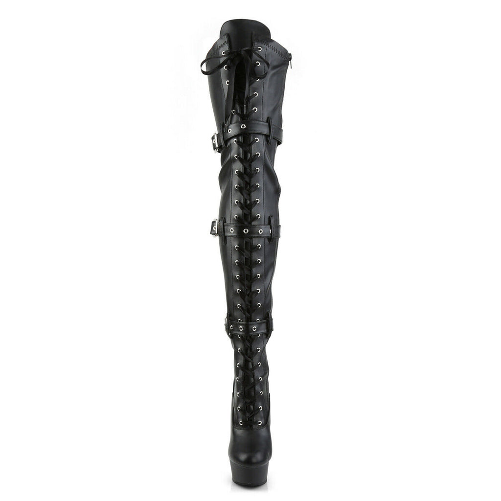 Delight 3028 Triple Buckle Thigh High Platform Torment Boot Black Sizes 7-14 NY - Totally Wicked Footwear