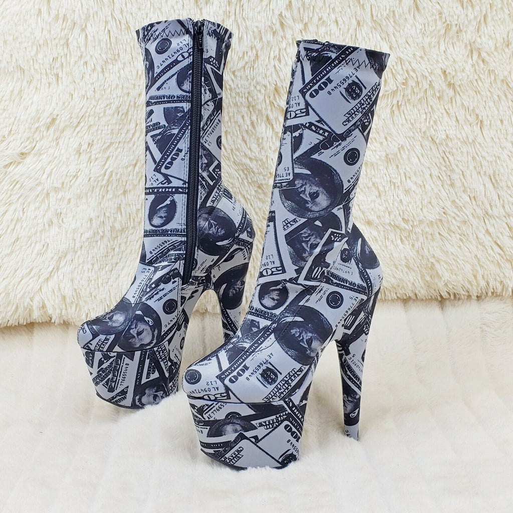 Adore 1002DP Money Print 7" High Heel Pull On Stretch Sock Platform Ankle Boots - Totally Wicked Footwear