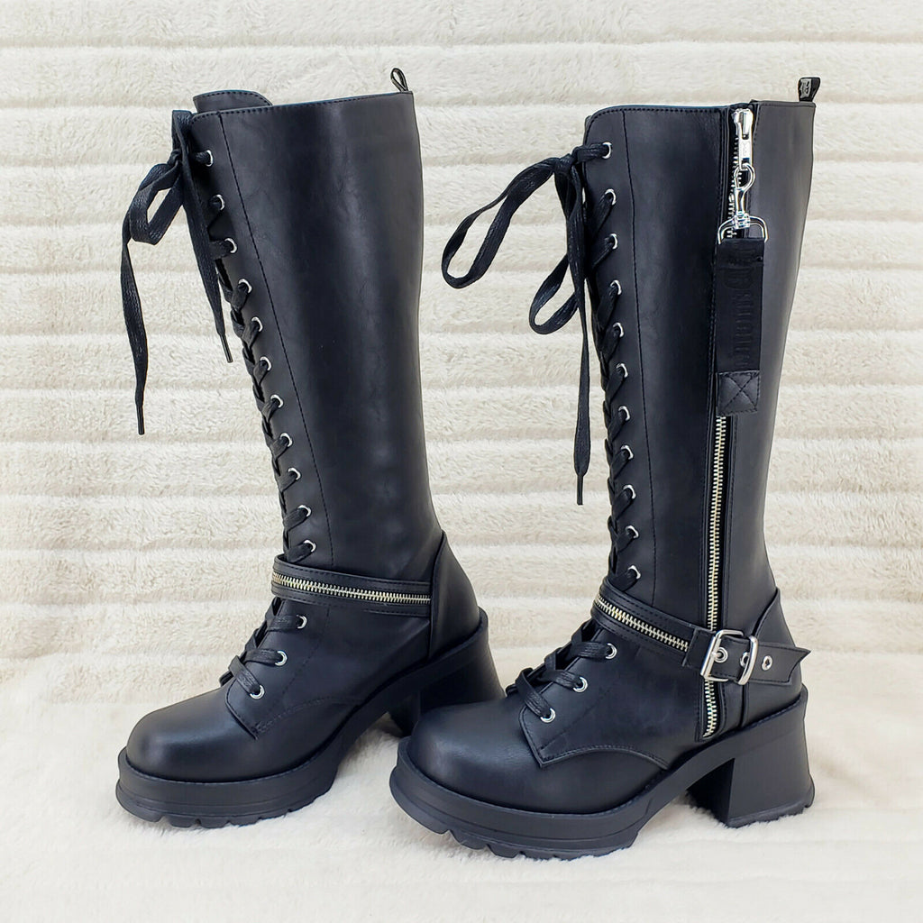 Bratty 206 Zipper Strap Biker Goth Punk Lace Up Knee Boots In House NY - Totally Wicked Footwear