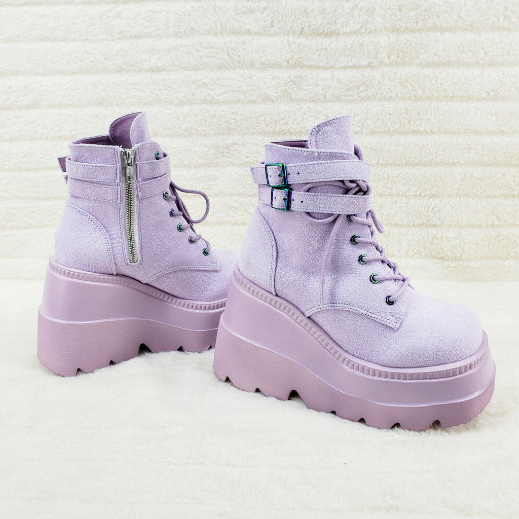 Shaker 52 Lilac Faux Suede Platform 4.5" Wedge Heel Ankle Boots Size 6-12 NY - Totally Wicked Footwear
