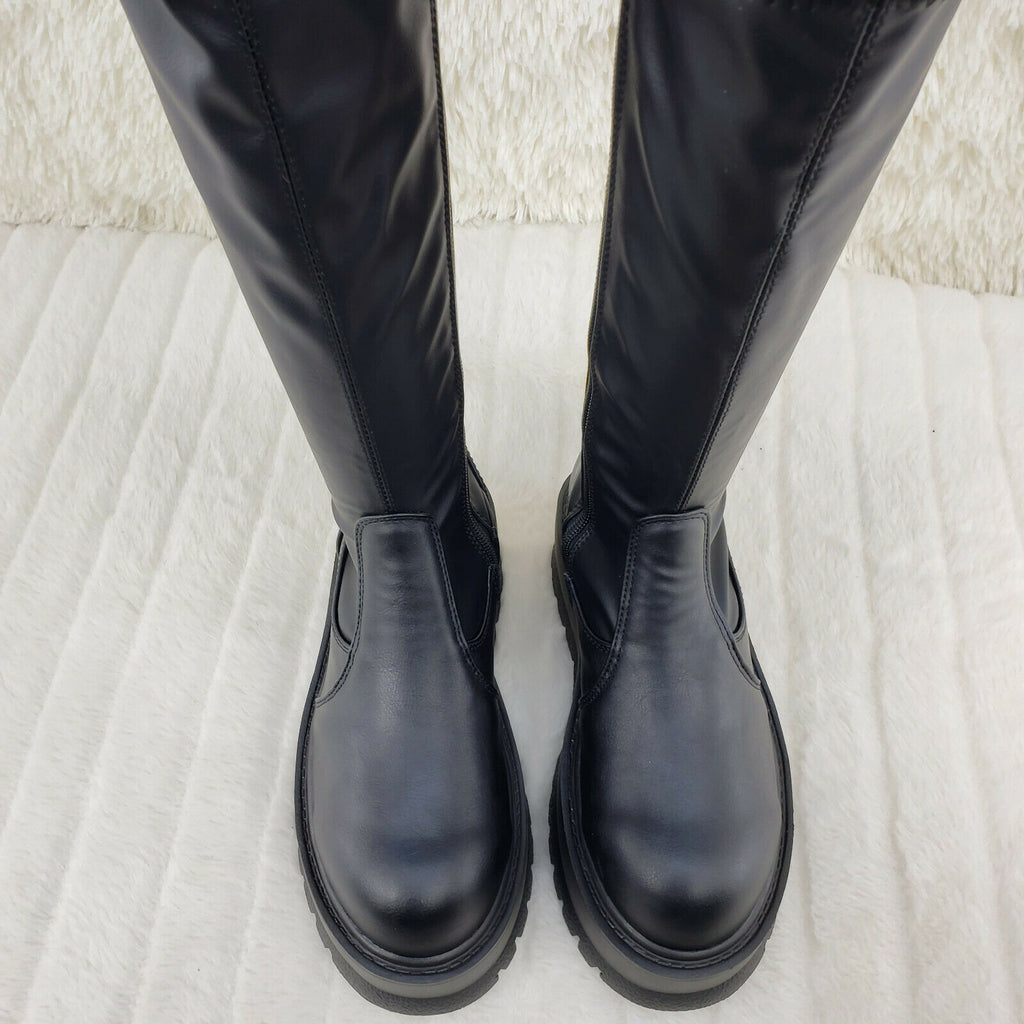 Demonia Slacker 200 65 Black Matte Platform Wedge Heel Knee Boots NY - Totally Wicked Footwear