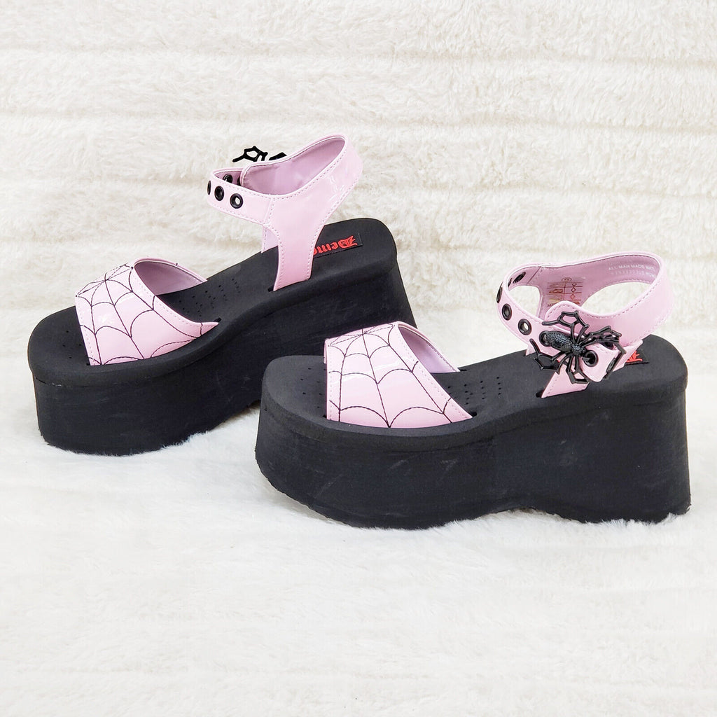 Funn Platform Goth Spider Web Sandals Ankle Strap Wedge Shoes Pink In House - Totally Wicked Footwear