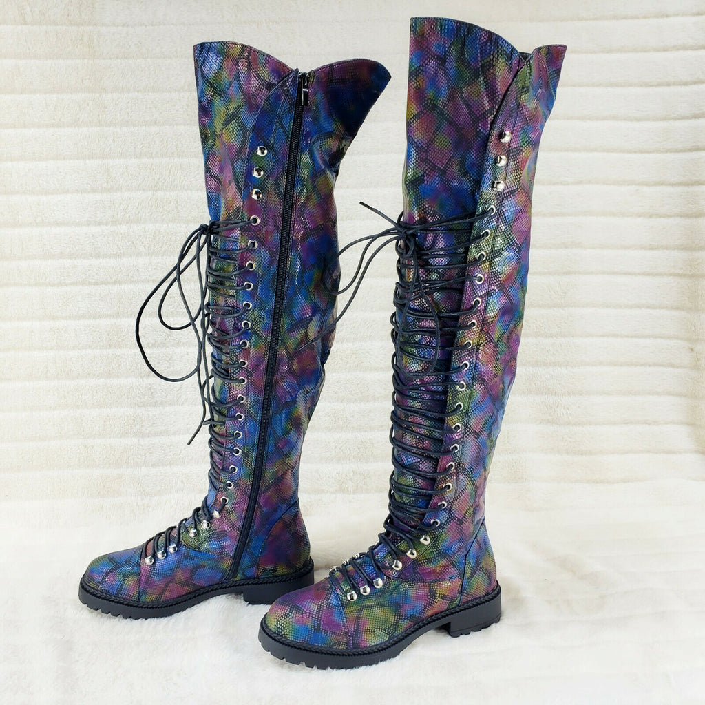 Slither Rainbow Snake Corset Lace Over the Knee Pirate Boot Travis 6 - 10 - Totally Wicked Footwear