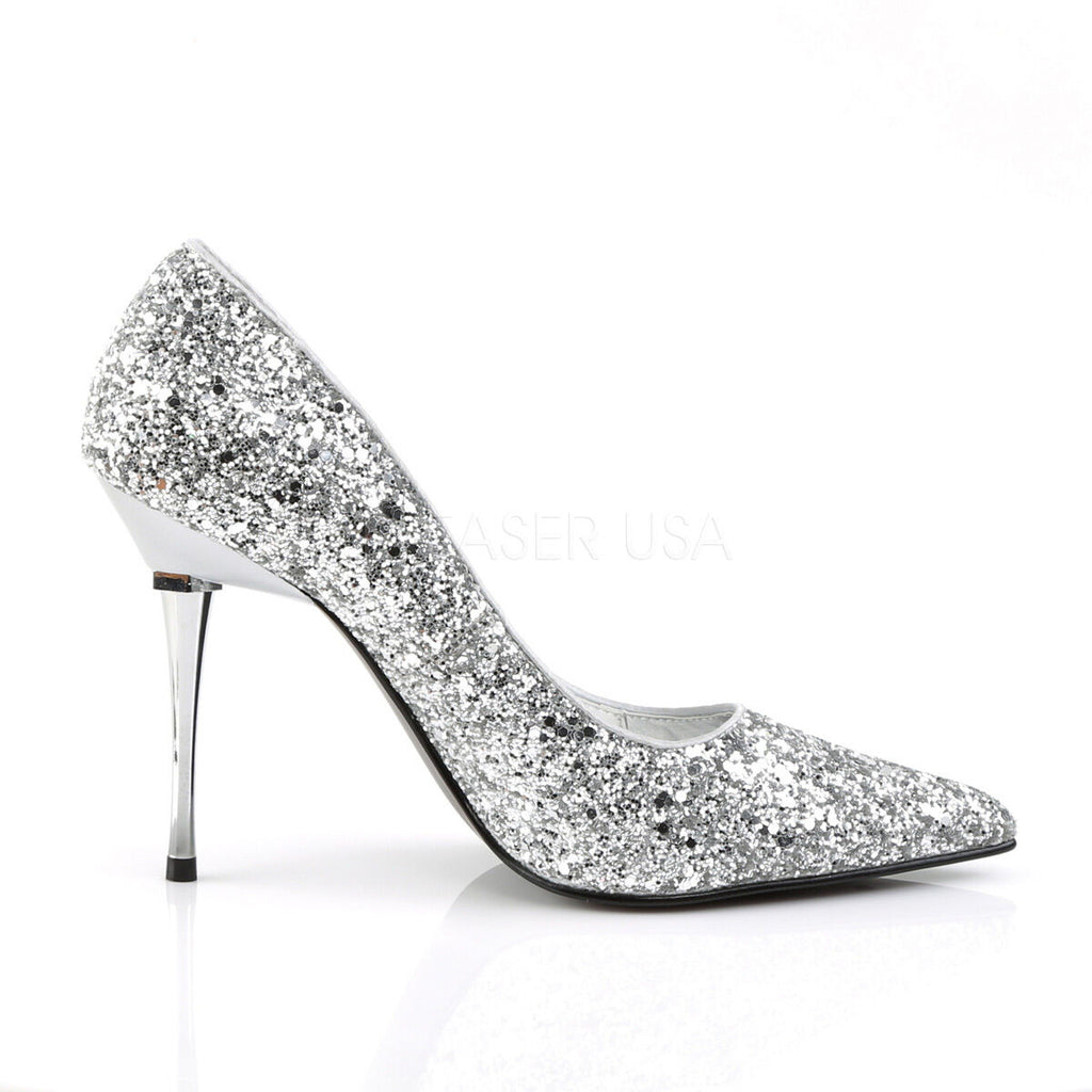 Appeal 20G  Silver Glitter Pointy Toe 4" Metal Heel Single Sole Pump Size 8 - Totally Wicked Footwear