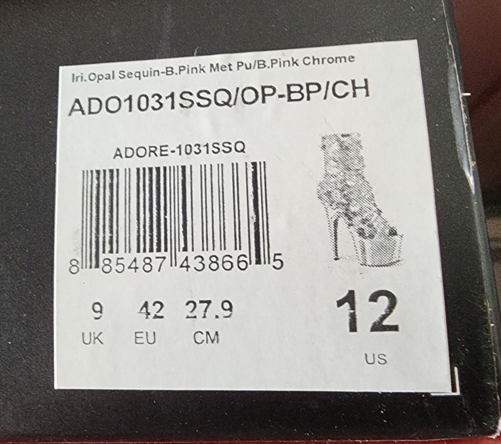 Delight 1031SQ Pink Opal Sequin Ankle Boot 7" High Heel Shoe Sizes 11 & 12 NY - Totally Wicked Footwear