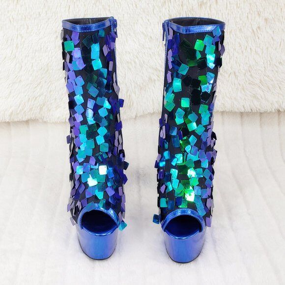 Delight 1031SQ Green Mermaid Sequin Ankle Boot 7" High Heel Shoe Sizes 11 NY - Totally Wicked Footwear