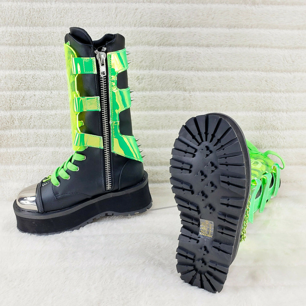 GraveDigger 255 Neon Green Shin Gaurd Mid Calf Boots Men Sizes NY IN HOUSE - Totally Wicked Footwear