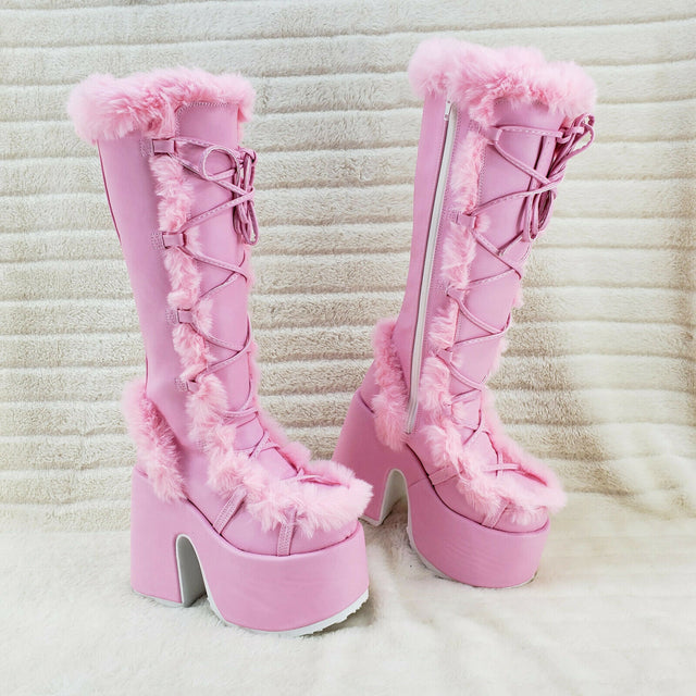 Camel 311 Stacked Baby Pink Stomper Platform Goth Punk Go Go Knee Boots In House - Totally Wicked Footwear