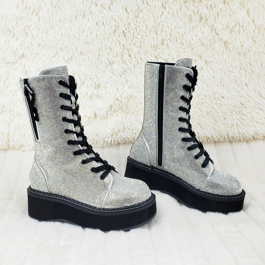Demonia Emily 330R Rhinestone 2" Platform Combat Boots 6-12 NY - Totally Wicked Footwear