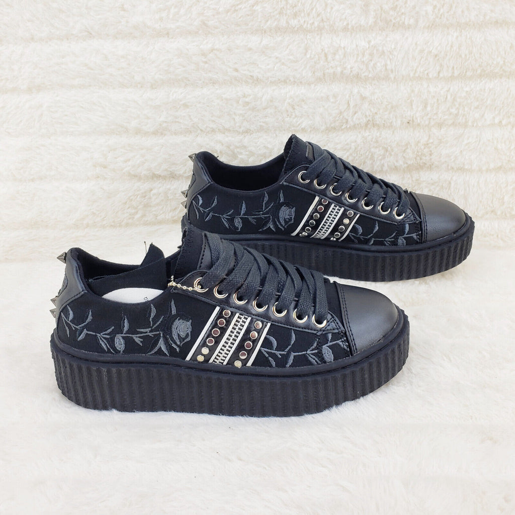 Sneeker Gothic Rose Embroidered Creeper Sneaker Punk Goth NY - Totally Wicked Footwear