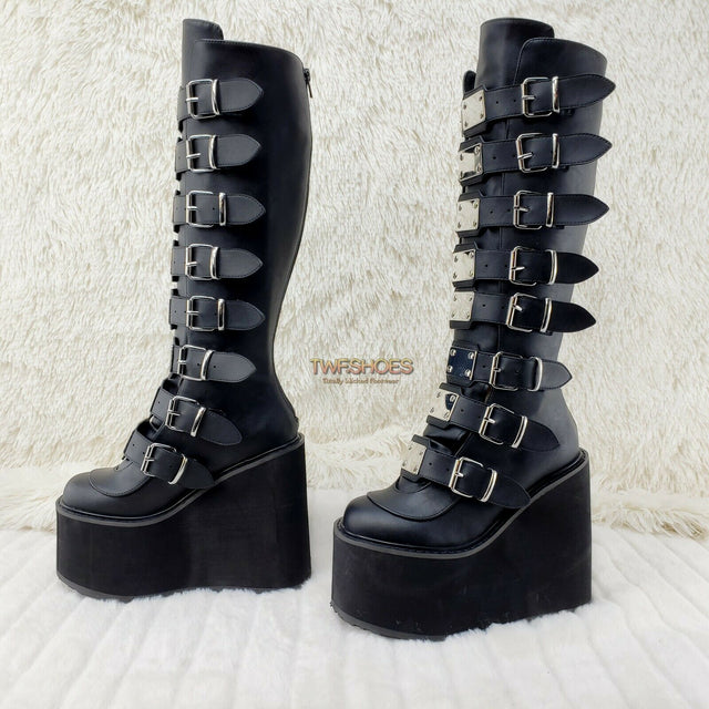 Swing 815WC Black Matte Goth Wide Calf Knee Boots 5.5" Platform NY - Totally Wicked Footwear