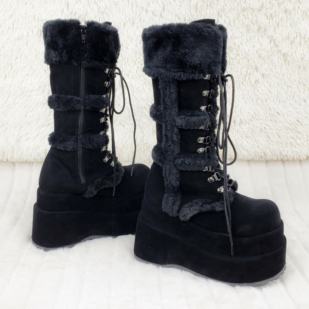 Bear 202 Black Faux Fur / Suede Platform Goth Punk Calf Boots NY Restock Stomper - Totally Wicked Footwear