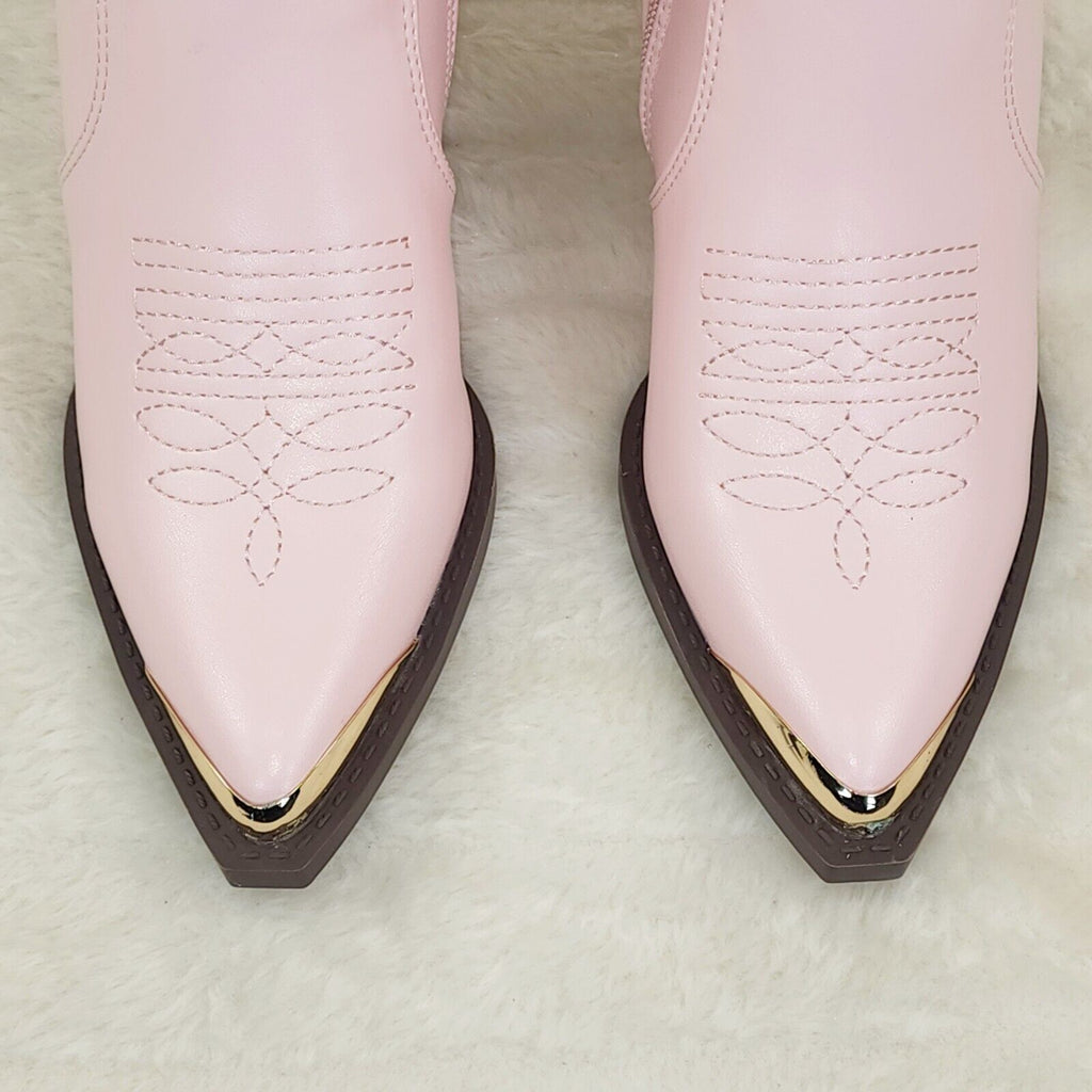 Tallas Pink Cowgirl Cowboy Ankle Boots Western Block Heels US Sizes 7-11 - Totally Wicked Footwear