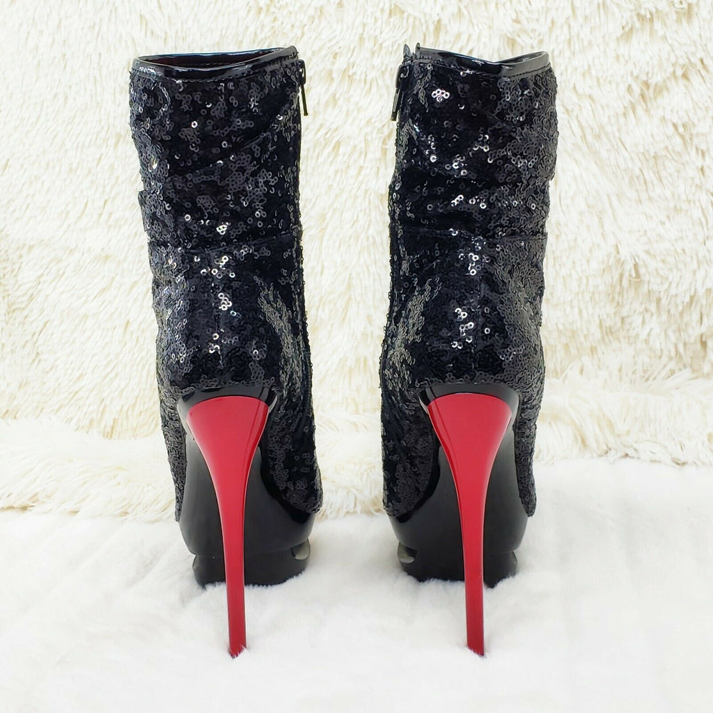 Blondie 1009 Black Sequin  Red High Heel Platform Slouch Ankle Boots NY - Totally Wicked Footwear