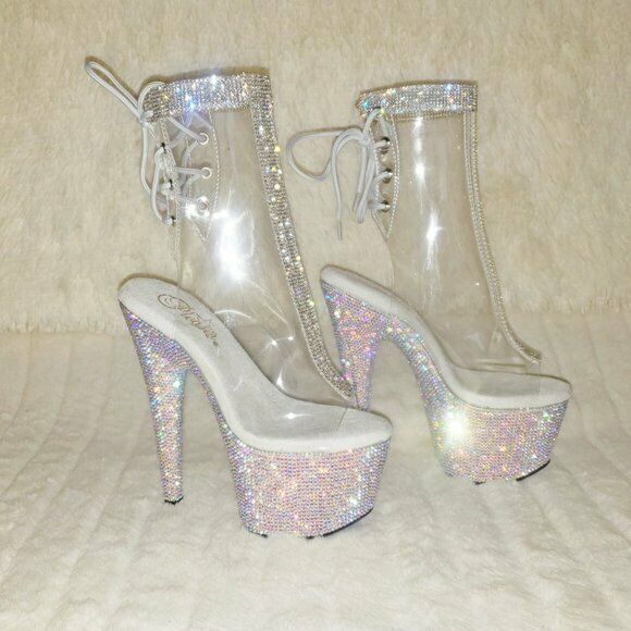 1018C Bejeweled Rhinestone Platform & Trim Ankle Boots High Heels Shoes Shooties - Totally Wicked Footwear