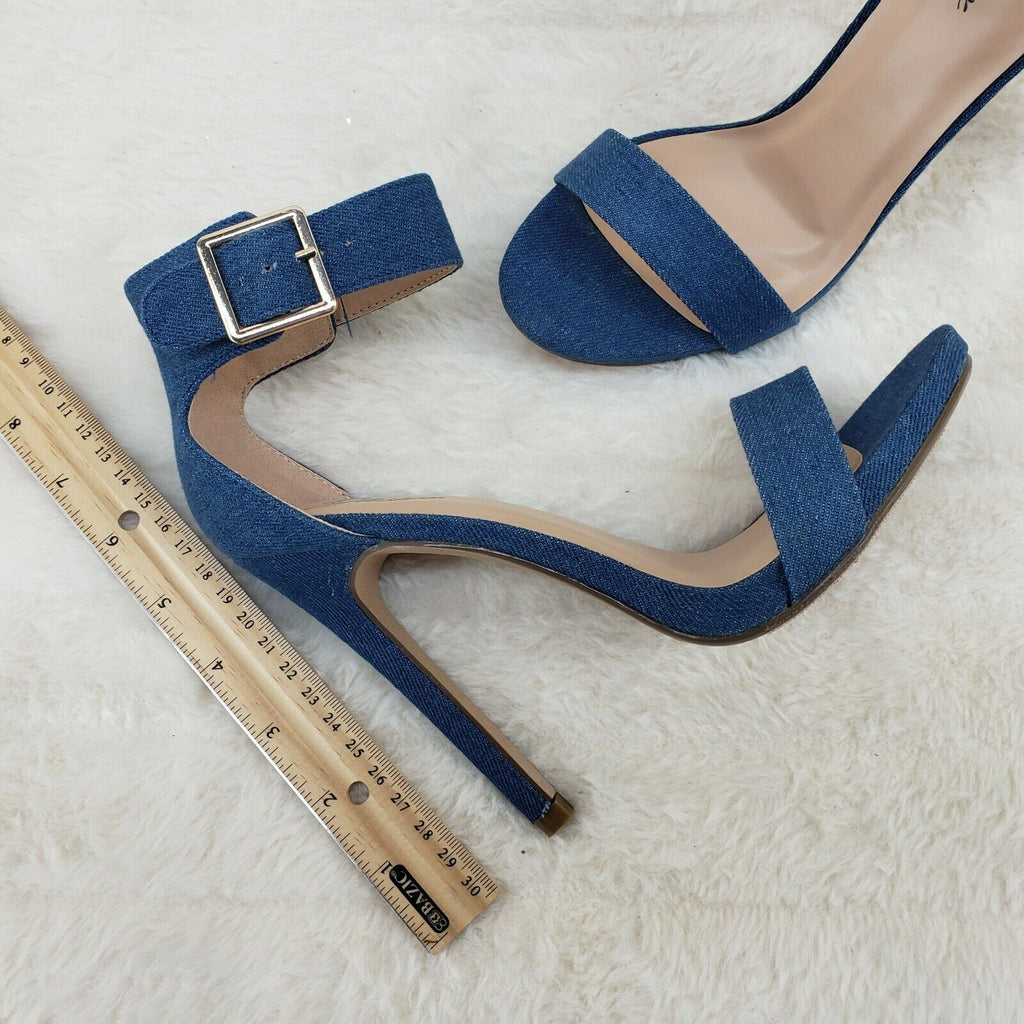Sexy Medium Blue Denim Ankle Strap 4.5" High Heel Shoes Heels Glister - Totally Wicked Footwear