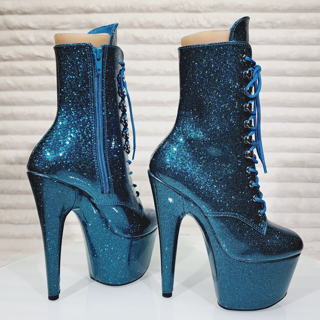Adore 1020GP Teal Glitter Patent  7" High Heel Platform Ankle Boots NY - Totally Wicked Footwear