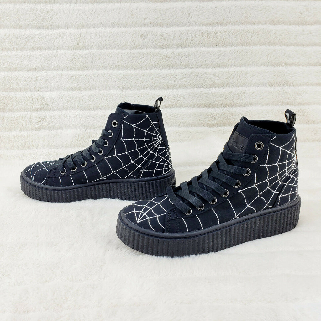 Sneeker Stitched Spider Web Hi-Top Creeper Sneaker Goth Punk Men's Fashion - Totally Wicked Footwear