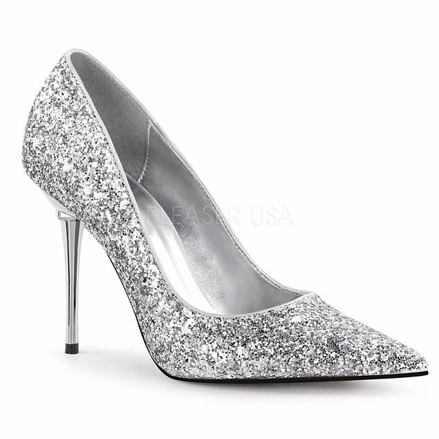 Appeal 20G  Silver Glitter Pointy Toe 4" Metal Heel Single Sole Pump Size 8 - Totally Wicked Footwear