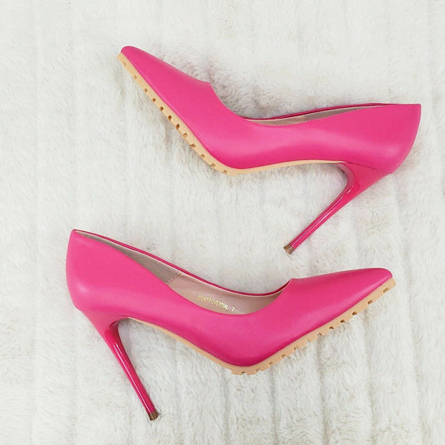 Revenge Fuchsia 4.5" High Heel Shoes Pointy Toe Pump Lug Sole 7-11 - Totally Wicked Footwear