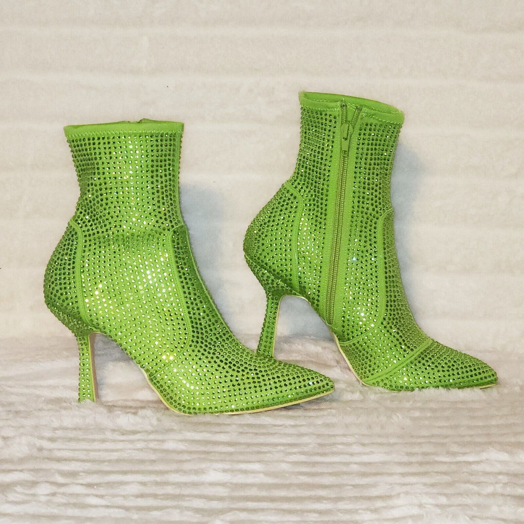 Stunning Fuchsia Bright Green Lime Stretch Rhinestone Ankle Boots 3.5" Heels New - Totally Wicked Footwear