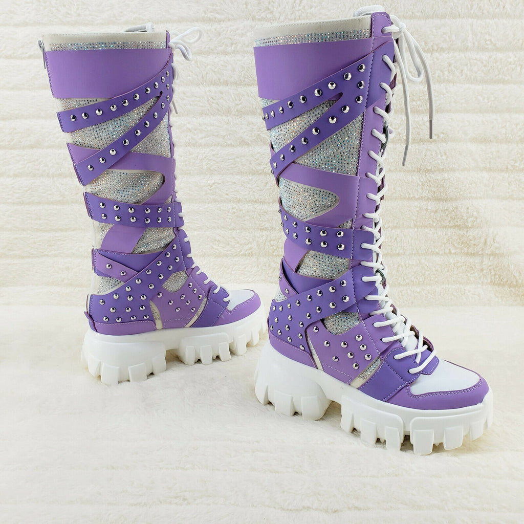 Wang Limited Lilac Purple White Platform Sneaker Knee Boots Hidden Wedge Heels - Totally Wicked Footwear